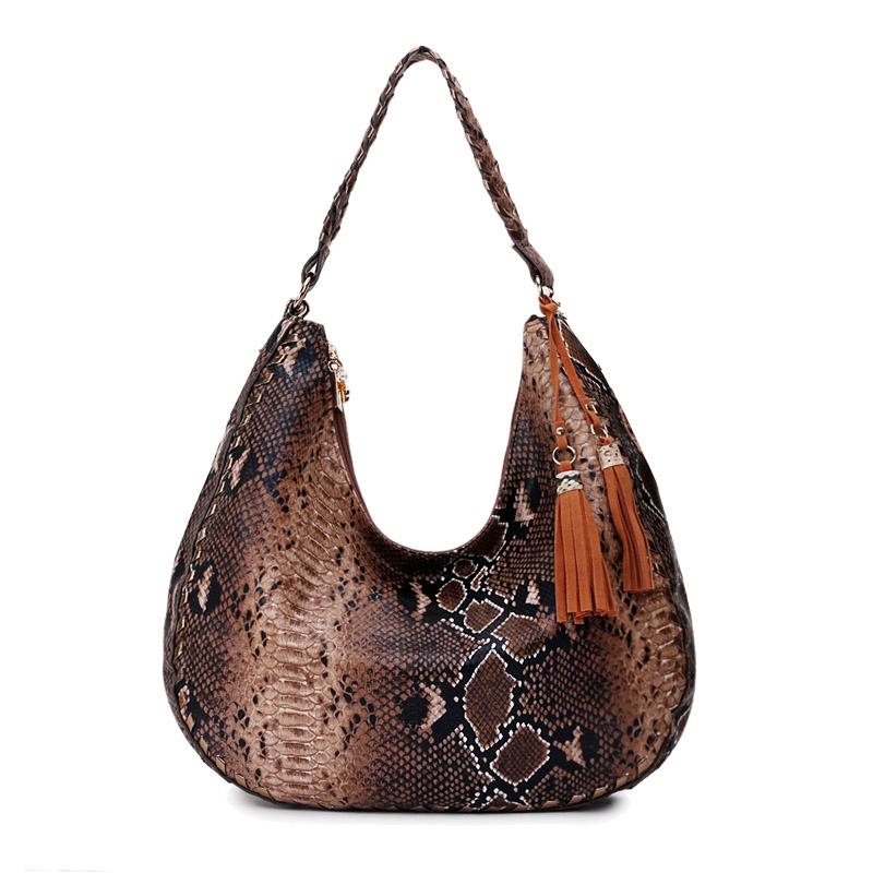 Women’s Snake Skin Patterned Shoulder Bag with Tassels – Lenabugg ...